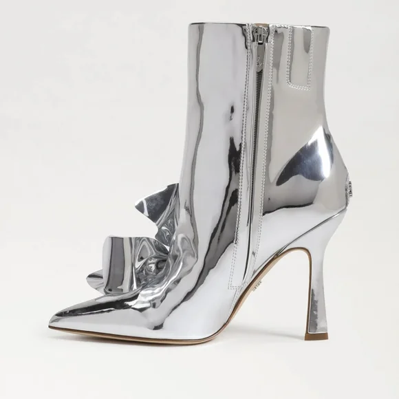 NEW Sam Edelman Esmae Stiletto Ankle Booties Silver Pointed Toes Size 6.5 - Picture 4 of 15